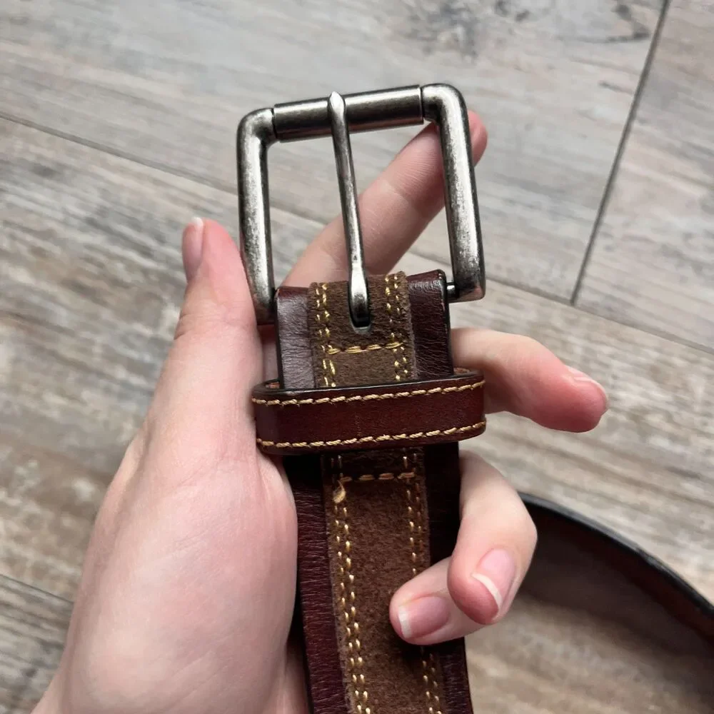 Johnston & Murphy Distressed Overlay Leather Belt Brown Size 34 Suede Leather